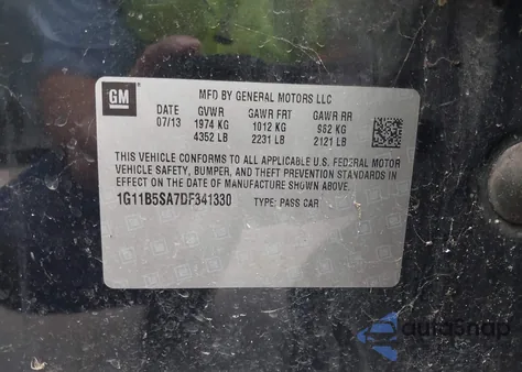 2013 Chevrolet Malibu 1Ls z USA, uszkodzony, nr VIN 1G11B5SA7DF341330